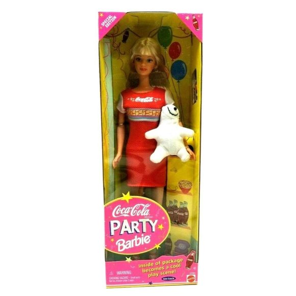COCA-COLA PARTY Barbie Doll Special Edition 1998 w/Plush Polar Bear New (G20) - Picture 1 of 2